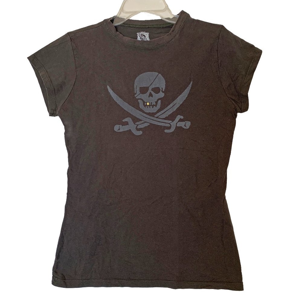Pirate Skull Gold Tooth Tee Gray